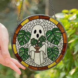 Art & Plant Lovers' Intricate Friendly Ghost Monstera Stained Glass Jewel Tone Design Stained Glass Suncatcher