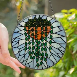 Plant Lovers' Terracotta Emerald Green Succulent Tiffany Stained Glass Geometric Mosaic Stained Glass Suncatcher