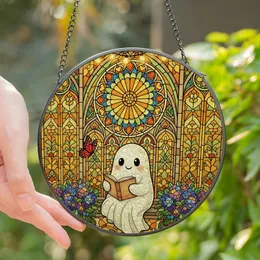 Art Lovers' Intricate Stained Glass Ghost Gothic Rose Window Floral Jewel Tones Stained Glass Suncatcher