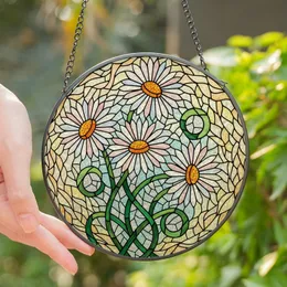 Nature Lovers' Vibrant Stained Glass Daisy Cluster Tiffany Style Jewel Tones Botanical Mosaic Stained Glass Suncatcher