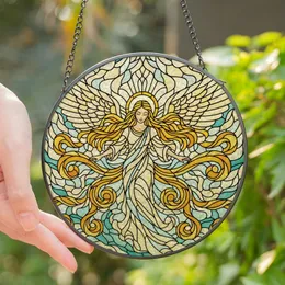 Art Enthusiasts' Tiffany Style Angel Cream Blue Teal Amber Celestial Stained Glass Mosaic Stained Glass Suncatcher