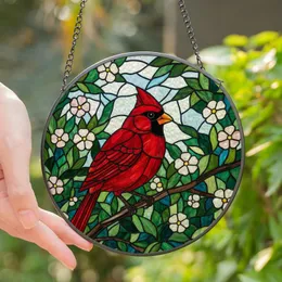 Nature Lovers' Vibrant Red Cardinal Tiffany Stained Glass Art Intricate Foliage Stained Glass Suncatcher