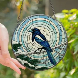 Nature Lovers' Iridescent Stained Glass Magpie Winter Teal Blue Mosaic Art Stained Glass Suncatcher