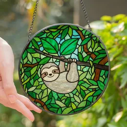 Sloth Lovers' Cute Iridescent Tiffany Stained Glass Jungle Mosaic Emerald Cerulean Stained Glass Suncatcher