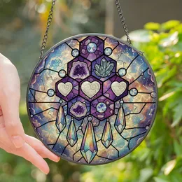 Crystal Art Lovers' Intricate Stained Glass Honeycomb Design with Amethyst, Sapphire, Rainbow Prisms & Cosmic Glow Stained Glass Suncatcher