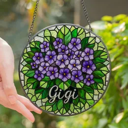 Floral Art Lovers' Vibrant Tiffany Stained Glass African Violet Gigi Name Jewel Tone Art Stained Glass Suncatcher
