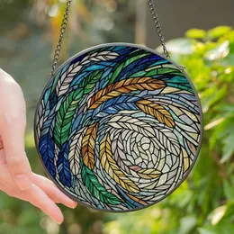 Art Lovers' Intricate Tiffany Style Stained Glass Feather Mosaic Jewel Tones Stained Glass Suncatcher