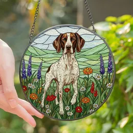 GSP Dog Owners' Tiffany Stained Glass German Shorthaired Pointer Wildflower Jewel Tone Artwork Stained Glass Suncatcher
