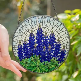 Nature Art Lovers' Tiffany Stained Glass Bluebonnet Floral Intricate Blue Purple Green Mosaic Stained Glass Suncatcher
