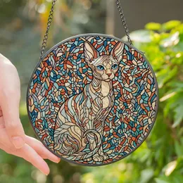 Sphynx Cat Lovers' Stained Glass Tiffany Style Mosaic Jewel Tone Peach Teal Blue Lavender Stained Glass Suncatcher