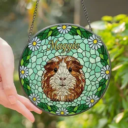 Guinea Pig Lovers' Tiffany Style Stained Glass Brown White Guinea Pig Maggie Floral Mosaic Stained Glass Suncatcher