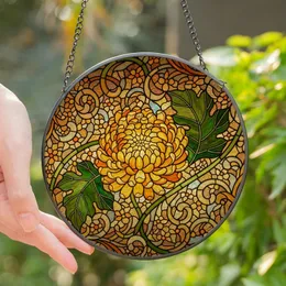 Art Lovers' Intricate Tiffany Jewel Tone Stained Glass Chrysanthemum Mosaic Stained Glass Suncatcher