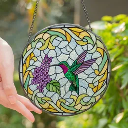Nature Lovers' Tiffany Stained Glass Hummingbird Lilac Jewel Tone Mosaic Design Stained Glass Suncatcher