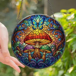 Fantasy Art Lovers' Intricate Tiffany Stained Glass Mushroom Butterfly Forest Mosaic Jewel Tones Stained Glass Suncatcher