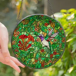 Nature Lovers' Vibrant Stained Glass Hummingbird Floral Mosaic Art with Jewel Tones Stained Glass Suncatcher