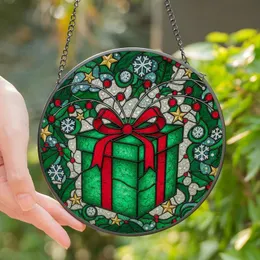 Holiday Enthusiasts' Detailed Tiffany Stained Glass Emerald Green & Ruby Red Present Festive Mosaic Stained Glass Suncatcher