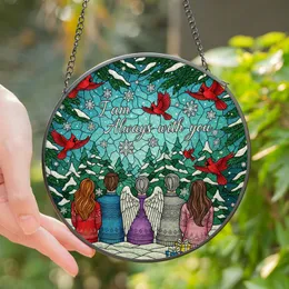 Winter Art Lovers' Tiffany Glass Five Figures Cardinals Evergreen Forest Mosaic Stained Glass Suncatcher