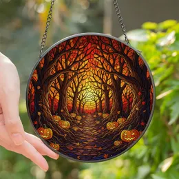 Fantasy Art Lovers' Tiffany Style Stained Glass Spooky Forest Jack-o'-Lantern Sunset Mosaic Stained Glass Suncatcher