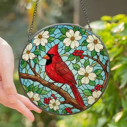 Nature Lovers' Vibrant Red Cardinal Tiffany Stained Glass Dogwood Floral Mosaic Stained Glass Suncatcher