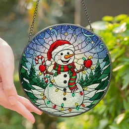 Christmas Enthusiasts' Intricate Stained Glass Snowman Winter Forest Mosaic with Holly, Lights, and Jewel Tones Stained Glass Suncatcher