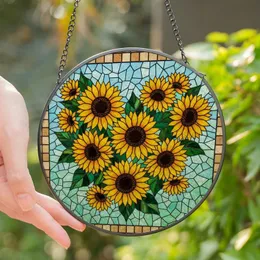 Nature Lovers' Intricate Tiffany Style Stained Glass Sunflower Heart Jewel Tone Floral Mosaic Stained Glass Suncatcher
