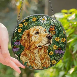Golden Retriever Lovers' Jewel Tone Tiffany Stained Glass Butterfly Floral Garden Art Stained Glass Suncatcher