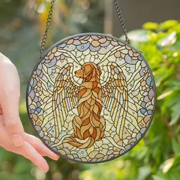 Dog Lovers' Tiffany Stained Glass Angelic Retriever Celestial Amber Jewel Tone Mosaic Stained Glass Suncatcher