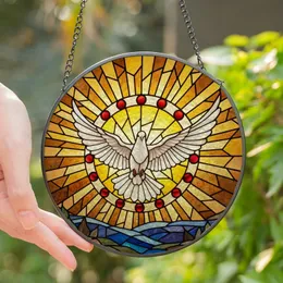 Art Lovers' Majestic White Dove Stained Glass Art, Radiant Sunburst Mosaic, Ruby Red Jewels, Tiffany Style Jewel Tones Stained Glass Suncatcher