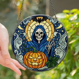 Halloween Enthusiasts' Tiffany Style Stained Glass Skeleton Skull Jack-o'-Lantern Bat Mosaic Stained Glass Suncatcher
