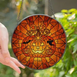 Halloween Enthusiasts' Glowing Stained Glass Pumpkin Spooky Silhouette Mosaic Art Stained Glass Suncatcher