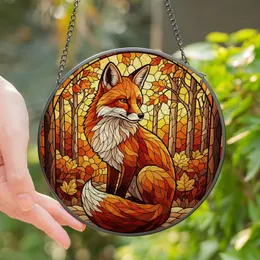 Nature & Art Lovers' Tiffany Stained Glass Fox Autumnal Forest Jewel Tone Pattern Stained Glass Suncatcher