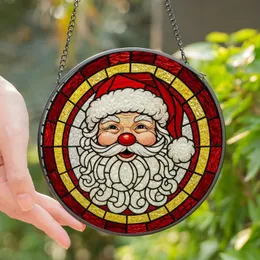 Christmas Lovers' Glowing Tiffany Style Stained Glass Santa Face Ruby Red Gold White Intricate Mosaic Stained Glass Suncatcher