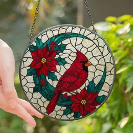 Art Enthusiasts' Glowing Tiffany Stained Glass Cardinal Poinsettia Holly Crescent Moon Mosaic Stained Glass Suncatcher