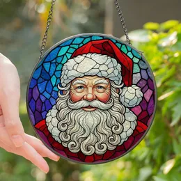 Christmas Enthusiasts' Benevolent Santa Tiffany Style Stained Glass Mosaic Art Blue Red Purple Teal Jewel Tones Stained Glass Suncatcher