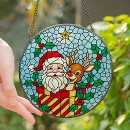 Holiday Lovers' Vibrant Jewel-Toned Tiffany Stained Glass Santa Reindeer Christmas Mosaic Art Stained Glass Suncatcher