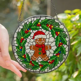 Holiday Enthusiast's Vibrant Tiffany Stained Glass Gingerbread Man, Santa Hat, Gumdrop Buttons, Festive Jewel Tone Mosaic Stained Glass Suncatcher