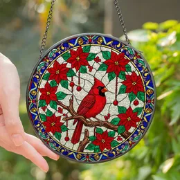 Nature Lovers' Vibrant Stained Glass Cardinal Poinsettia Jewel Tone Mosaic Stained Glass Suncatcher