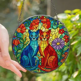 Cat Lovers' Vibrant Tiffany Stained Glass Mosaic Cats Floral Jewel Tone Stained Glass Suncatcher