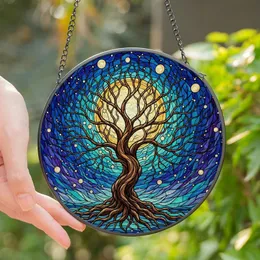 Nature Lovers' Vibrant Stained Glass Tree of Life Cosmic Deep Blue Purple Jewel Tone Mosaic Stained Glass Suncatcher