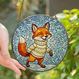 Nature Lovers' Vibrant Orange Fox Stained Glass Tiffany Style Frosty Winter Snowflakes Mosaic Stained Glass Suncatcher