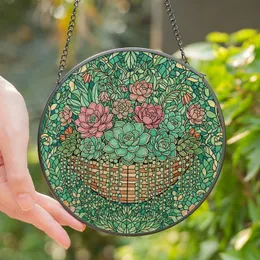 Succulent Lovers' Vibrant Stained Glass Succulent Planter Mosaic Teal Pink Orange Stained Glass Suncatcher