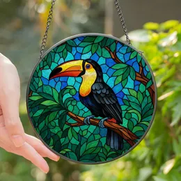 Tropical Art Lovers' Vibrant Tiffany Stained Glass Toucan Jungle Canopy Jewel Tones Stained Glass Suncatcher