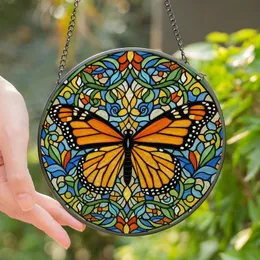 Nature Enthusiasts' Intricate Tiffany Stained Glass Monarch Butterfly Floral Jewel Tone Pattern Stained Glass Suncatcher