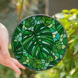 Nature Enthusiasts' Vibrant Emerald Teal Monstera Stained Glass Mosaic Art Stained Glass Suncatcher