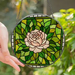 Floral Art Lovers' Tiffany Style Stained Glass Peony Rose Vibrant Jewel Tones Intricate Mosaic Stained Glass Suncatcher