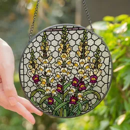 Art Lovers' Jewel Tone Stained Glass Snapdragon Bouquet Golden Yellow Magenta Frosted Geometric Art Stained Glass Suncatcher