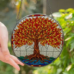 Family Heritage Enthusiasts' Multicolored Edge-to-Edge Stained Glass Tree of Life, Autumn Jewel Tones & Water Mosaic Art Stained Glass Suncatcher