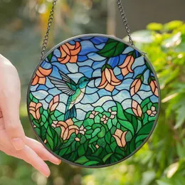 Nature Lovers' Iridescent Hummingbird Tiffany Stained Glass Peach Floral Garden Mosaic Stained Glass Suncatcher