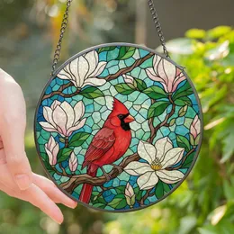 Nature Lovers' Vibrant Red Cardinal White Magnolia Stained Glass Mosaic Design Stained Glass Suncatcher