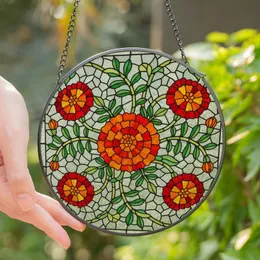 Floral Art Enthusiasts' Tiffany Style Stained Glass Marigold Jewel Tone Design Stained Glass Suncatcher